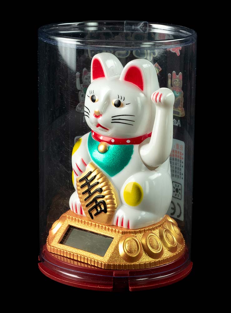 Figurine Chat Chinois Chat Solaire Manekineko Blanc Patte Animée 227