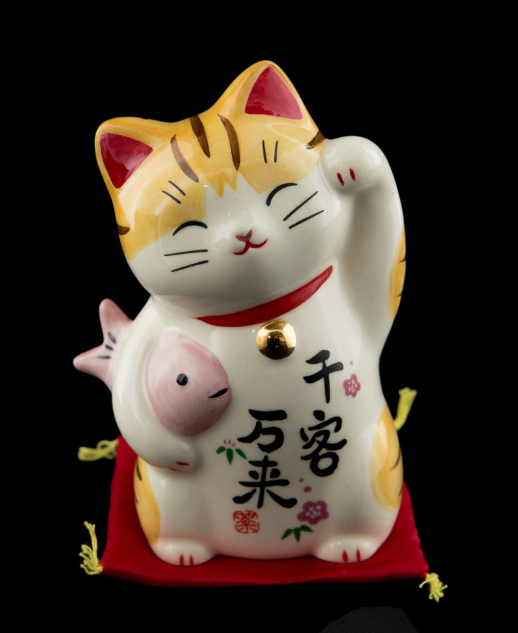 Décoration Bureau Solaire Chat Maneki Neko Solaire Noir - Porte