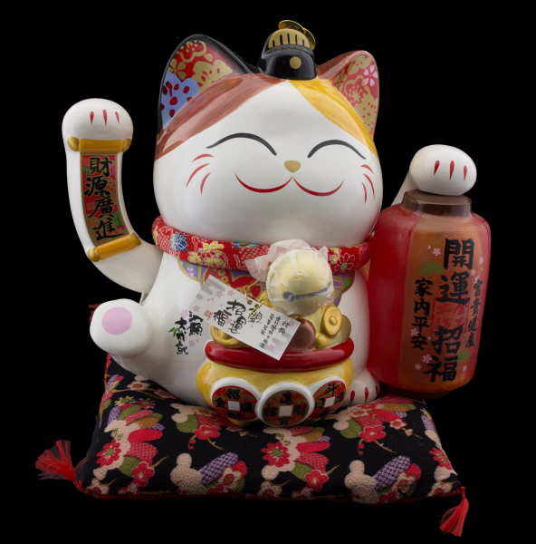 Grand Chat japonais Maneki neko 31 cm en porcelaine patte animee ...