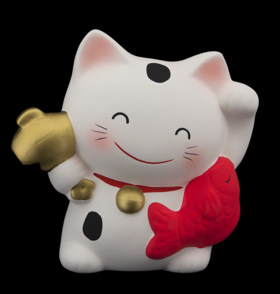Tirelire Chat Japonais 10 5cm Son Poisson Manekineko Made In Japan Blanc