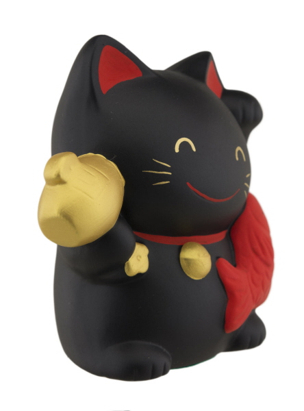 Tirelire Chat Japonais 10 5cm Son Poisson Manekineko Made In Japan Noir