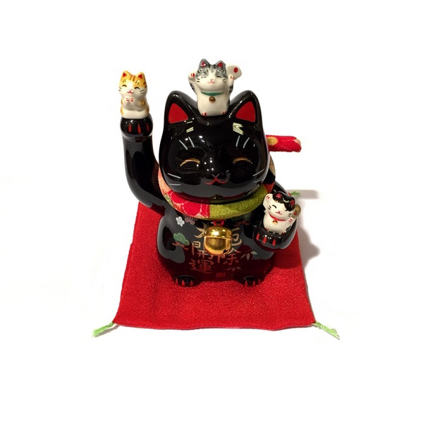 polyresine-Maneki-Neko-kimono rouge blanc 35 CA5 Figurine Chat Japonais bobtail