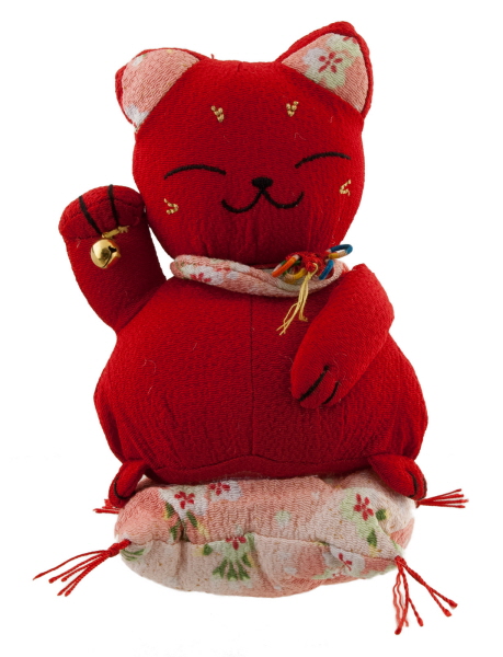 Chat Japonais Manekineko En Tissu Rouge