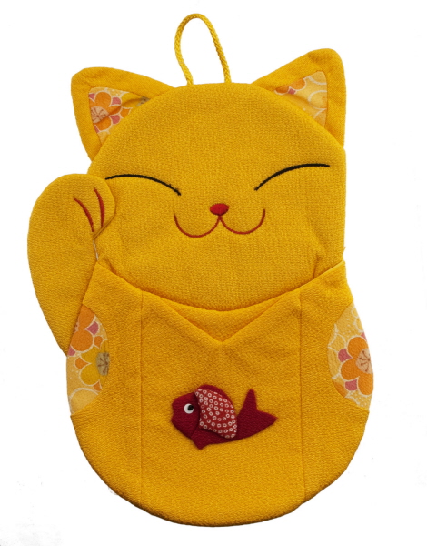 Chat Japonais Manekineko Pochette En Tissu Jaune