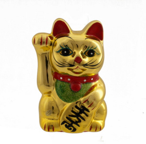 Maneki Neko Chat Porte-bonheur – Céramique Dorée 26 Cm – Freak Scene